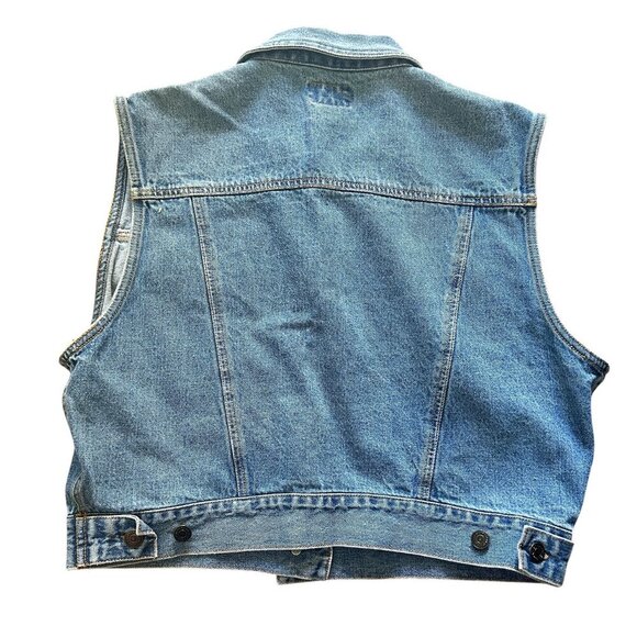 Vtg Stone Washed Denim Jean Vest Cropped Sz M Corral Western Cowboy Festival - Picture 2 of 4